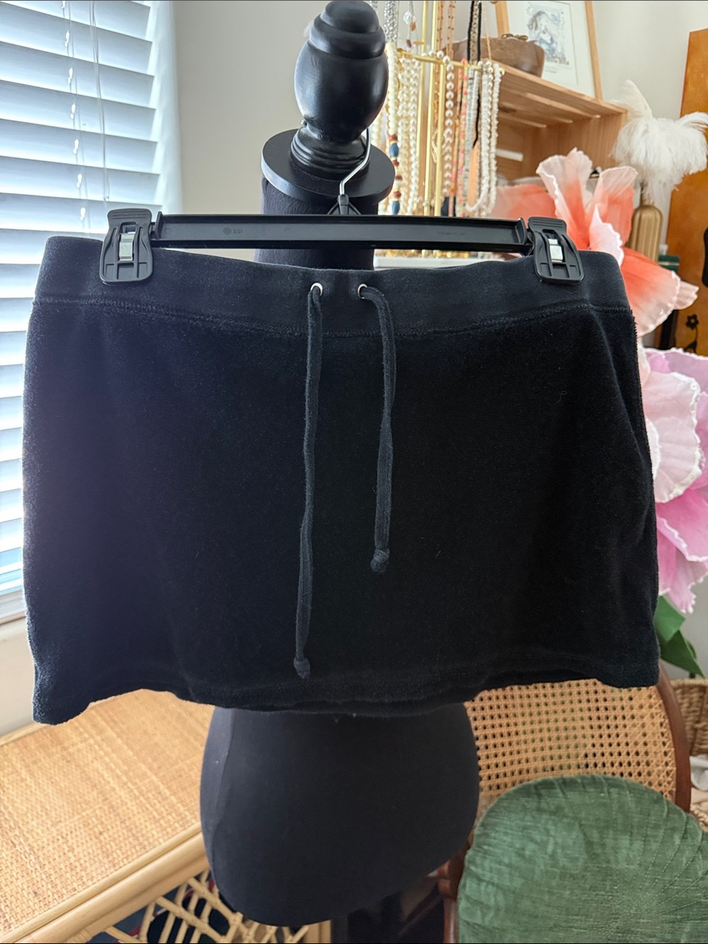 Vintage Y2K Juicy Couture Black Terry Cloth Mini Skirt M Made in Glamorous USA